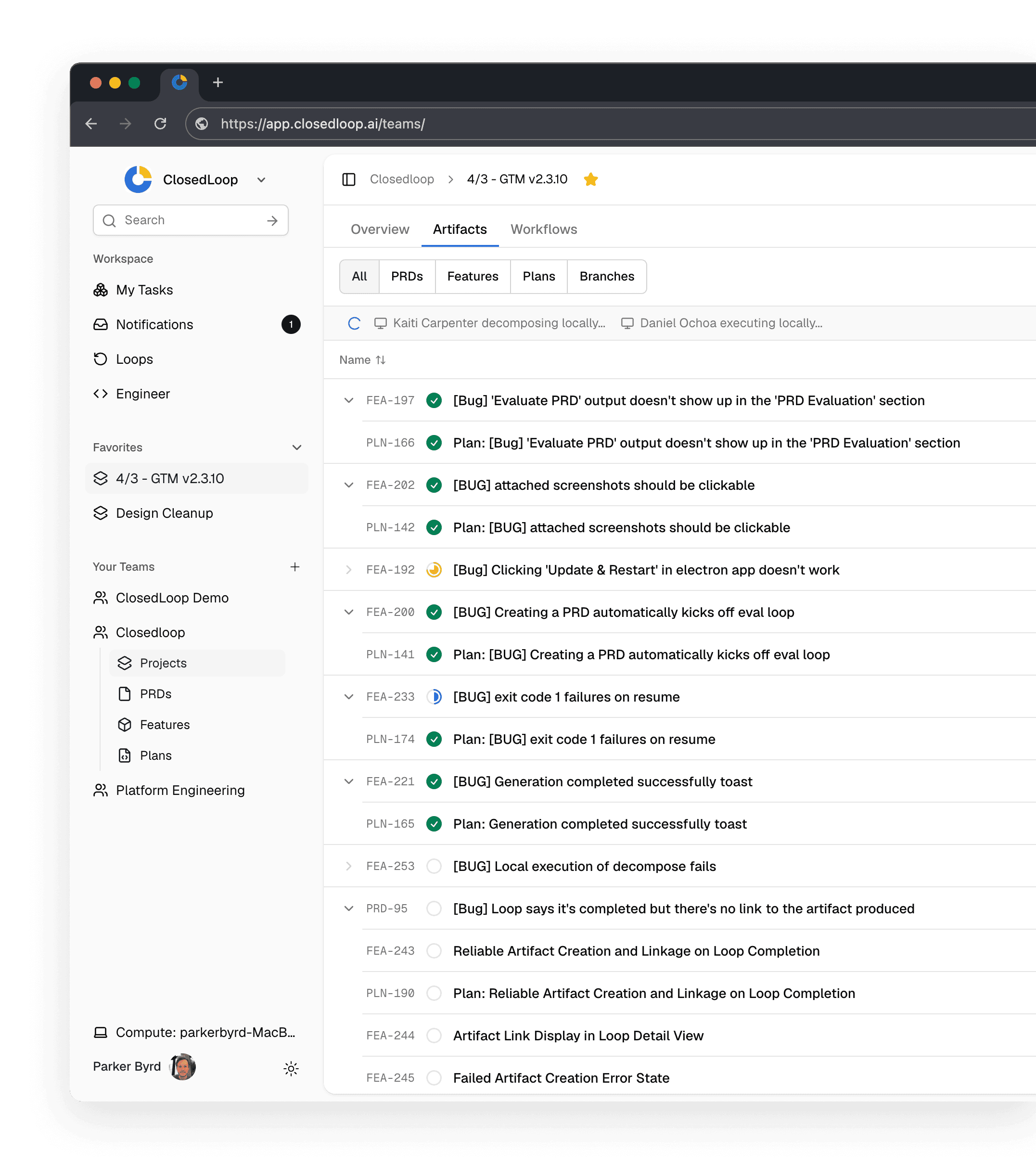 ClosedLoop product screenshot